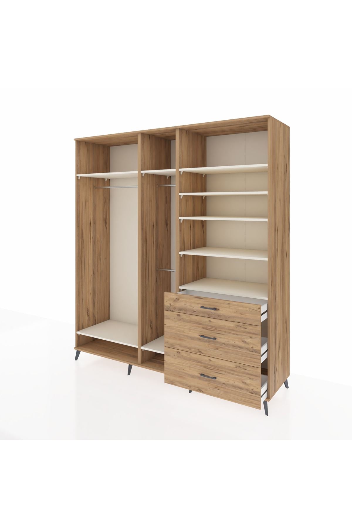 Kronos Dolap 9 Raflı 3 Çekmeceli 3 Askılı 220x59x243 Çam-Aytaşı/Çam