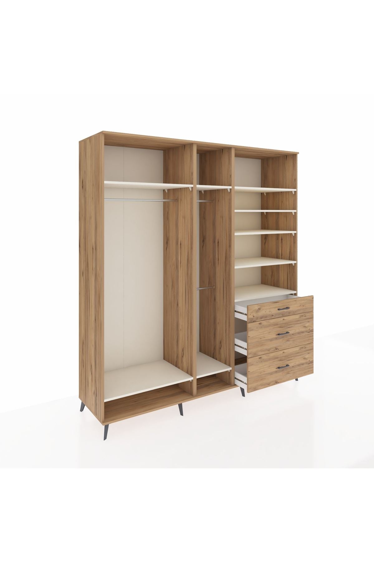 Kronos Dolap 9 Raflı 3 Çekmeceli 3 Askılı 220x59x243 Çam-Aytaşı/Çam