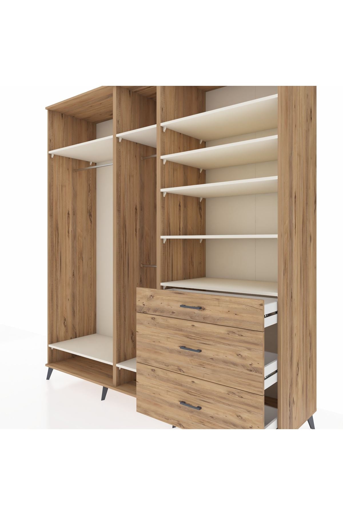 Kronos Dolap 9 Raflı 3 Çekmeceli 3 Askılı 220x59x243 Çam-Aytaşı/Çam
