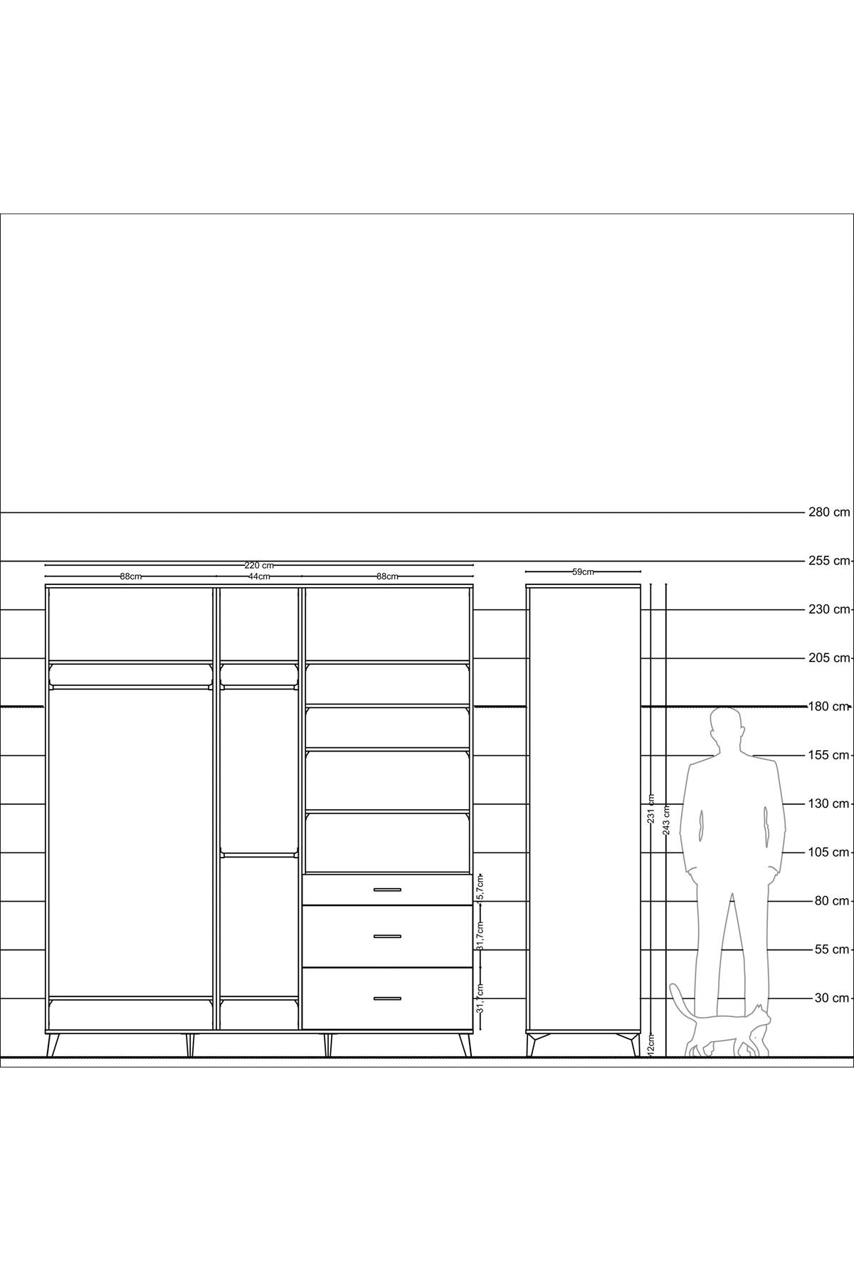 Kronos Dolap 9 Raflı 3 Çekmeceli 3 Askılı 220x59x243 - S784M064V24C