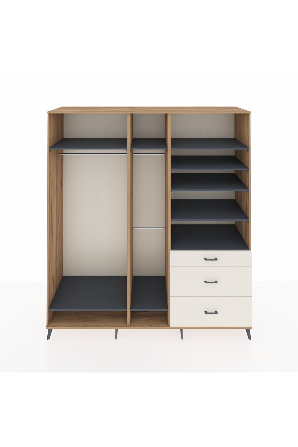 Kronos Dolap 9 Raflı 3 Çekmeceli 3 Askılı 220x59x243 Çam-Antrasit/Aytaşı