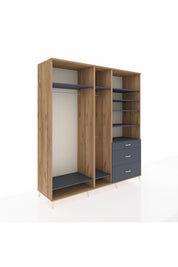 Kronos Dolap 9 Raflı 3 Çekmeceli 3 Askılı 220x59x243 Çam-Antrasit/Antrasit