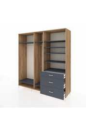 Kronos Dolap 9 Raflı 3 Çekmeceli 3 Askılı 220x59x243 Çam-Antrasit/Antrasit