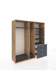 Kronos Dolap 9 Raflı 3 Çekmeceli 3 Askılı 220x59x243 Çam-Antrasit/Antrasit