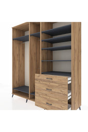 Kronos Dolap 9 Raflı 3 Çekmeceli 3 Askılı 220x59x243 Çam-Antrasit/Çam