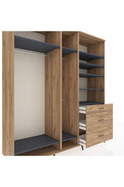 Kronos Dolap 9 Raflı 3 Çekmeceli 3 Askılı 220x59x243 Çam-Antrasit/Çam