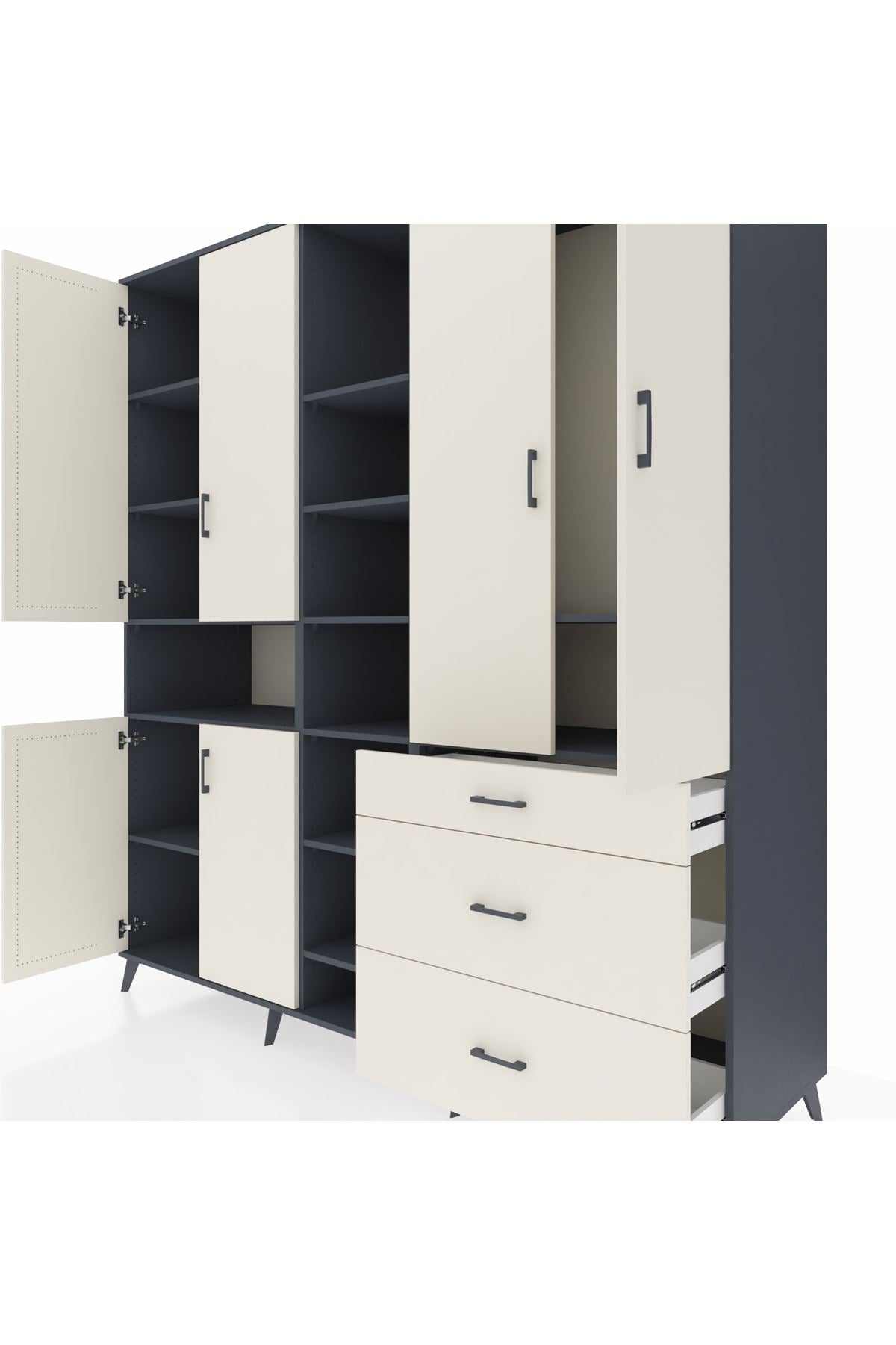 Kronos Dolap 13 Raflı 3 Çekmeceli 6 Kapaklı 220x59x243 - S784M065V13C