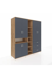 Kronos Dolap 13 Raflı 3 Çekmeceli 6 Kapaklı 220x59x243 Çam-Antrasit/Antrasit