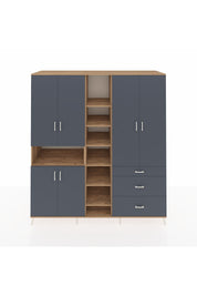 Kronos Dolap 13 Raflı 3 Çekmeceli 6 Kapaklı 220x59x243 Çam-Antrasit/Antrasit