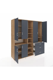 Kronos Dolap 13 Raflı 3 Çekmeceli 6 Kapaklı 220x59x243 Çam-Antrasit/Antrasit