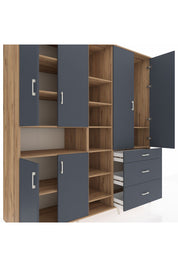 Kronos Dolap 13 Raflı 3 Çekmeceli 6 Kapaklı 220x59x243 Çam-Antrasit/Antrasit