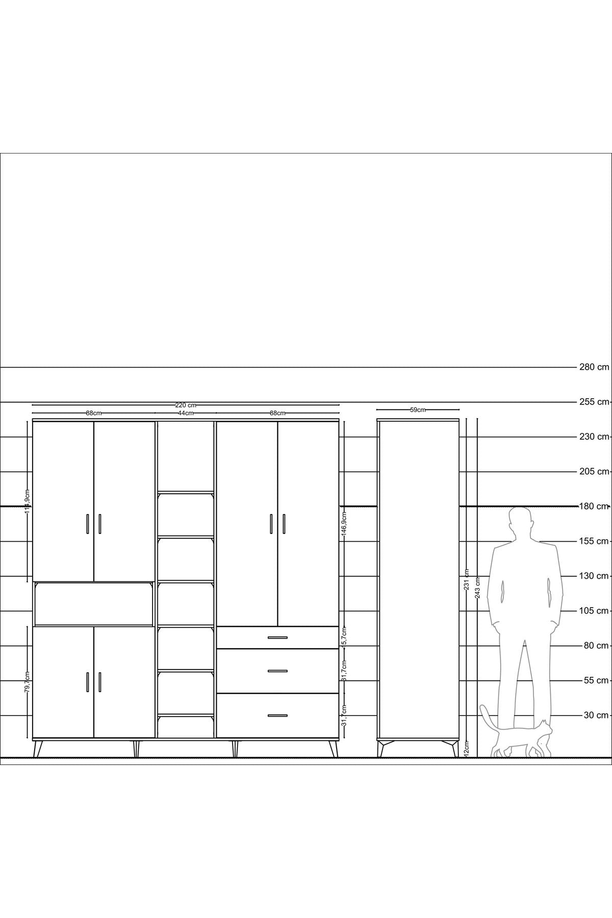 Kronos Dolap 13 Raflı 3 Çekmeceli 6 Kapaklı 220x59x243 - S784M065V26C