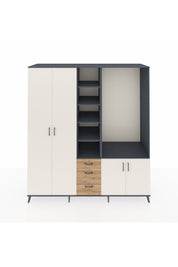 Kronos Dolap 13 Raflı 3 Çekmeceli 4 Kapaklı 220x59x243 Antrasit-Aytaşı/Çam