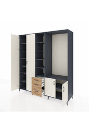 Kronos Dolap 13 Raflı 3 Çekmeceli 4 Kapaklı 220x59x243 Antrasit-Aytaşı/Çam