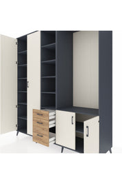 Kronos Dolap 13 Raflı 3 Çekmeceli 4 Kapaklı 220x59x243 Antrasit-Aytaşı/Çam