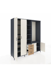 Kronos Dolap 13 Raflı 3 Çekmeceli 4 Kapaklı 220x59x243 Antrasit-Aytaşı/Çam