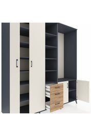 Kronos Dolap 13 Raflı 3 Çekmeceli 4 Kapaklı 220x59x243 Antrasit-Aytaşı/Çam