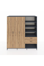 Kronos Dolap 16 Raflı 2 Çekmeceli 3 Kapaklı 220x59x243 Antrasit-Çam/Çam