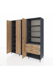 Kronos Dolap 16 Raflı 2 Çekmeceli 3 Kapaklı 220x59x243 Antrasit-Çam/Çam