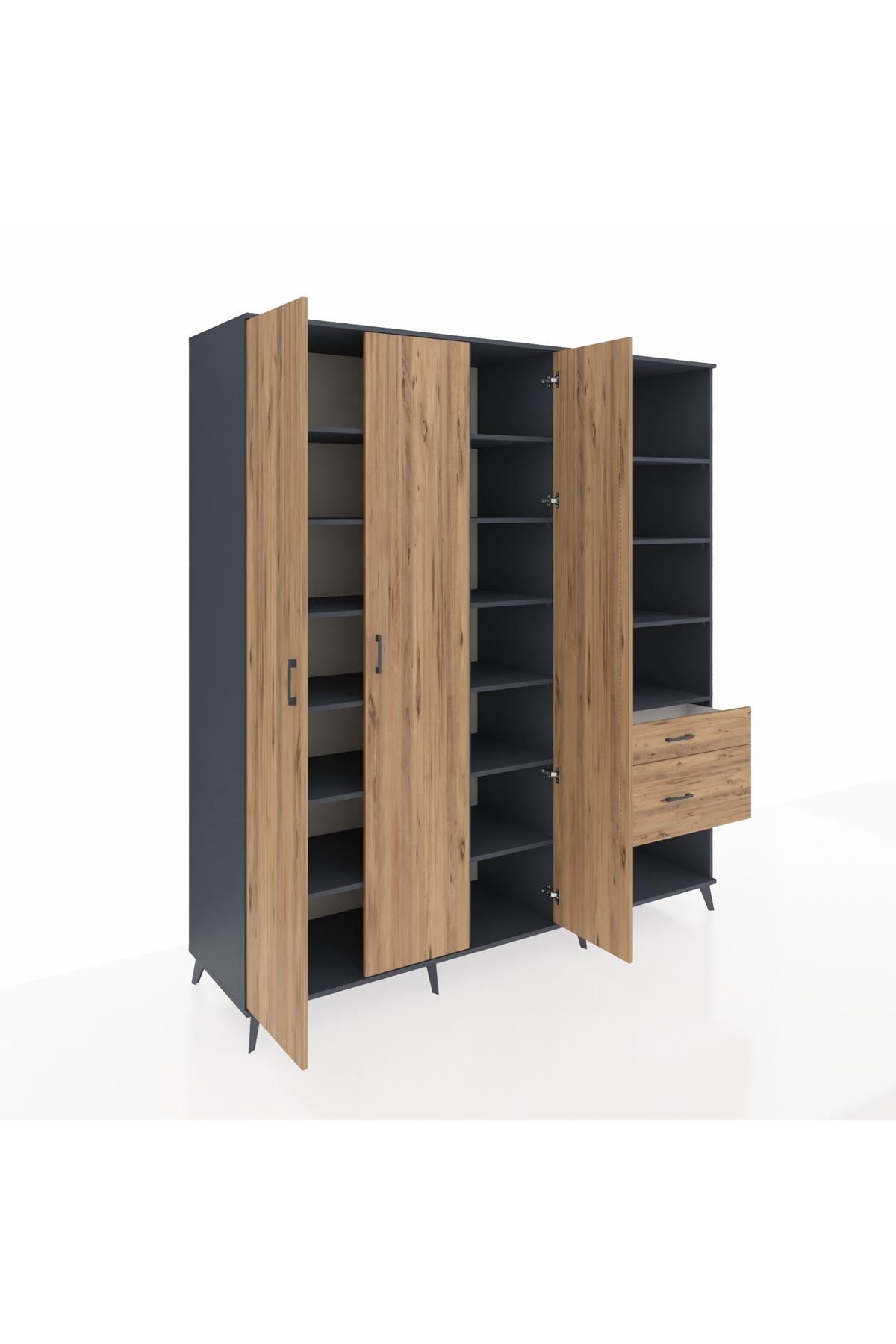 Kronos Dolap 16 Raflı 2 Çekmeceli 3 Kapaklı 220x59x243 Antrasit-Çam/Çam