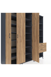 Kronos Dolap 16 Raflı 2 Çekmeceli 3 Kapaklı 220x59x243 Antrasit-Çam/Çam