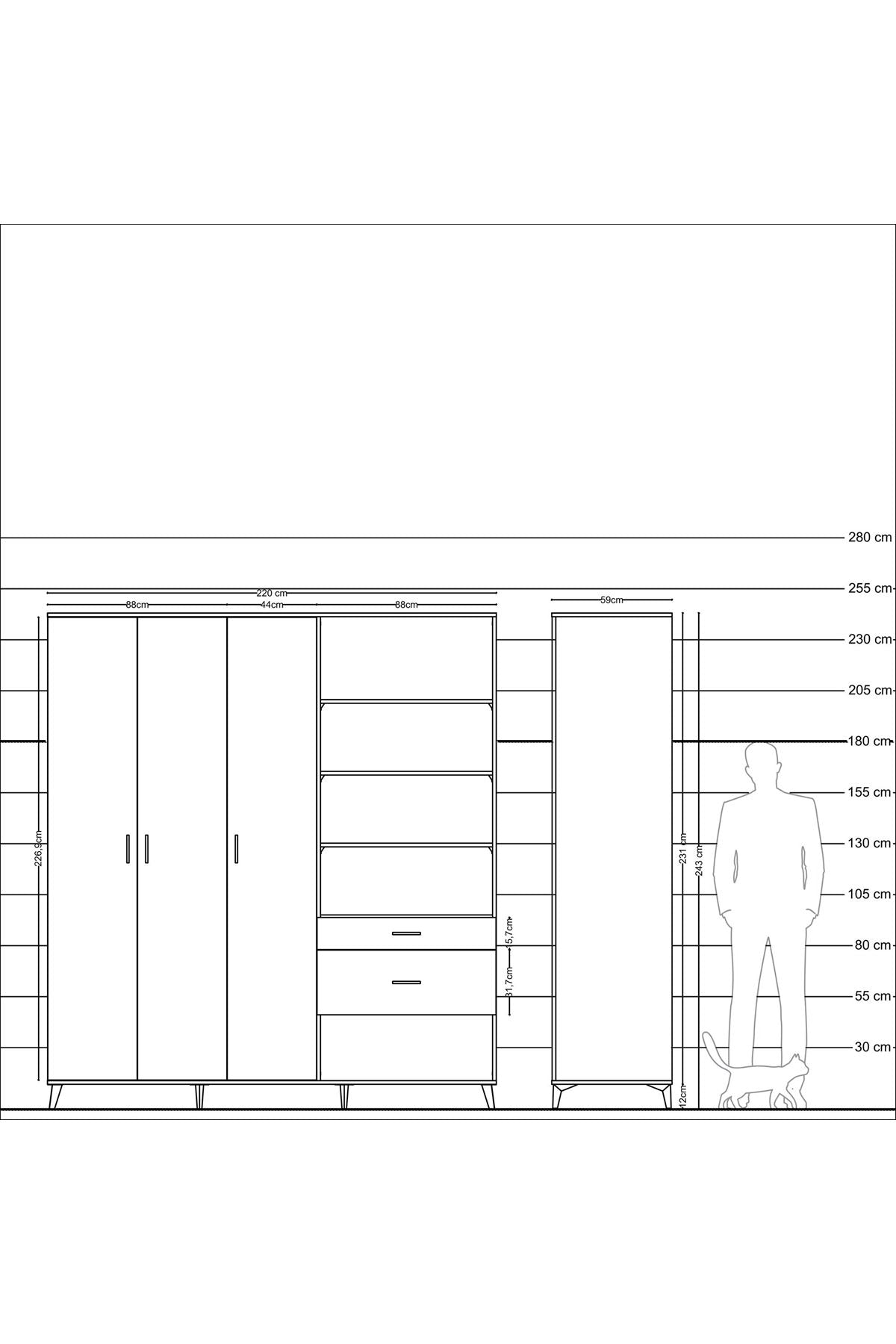 Kronos Dolap 16 Raflı 2 Çekmeceli 3 Kapaklı 220x59x243 - S784M067V21C