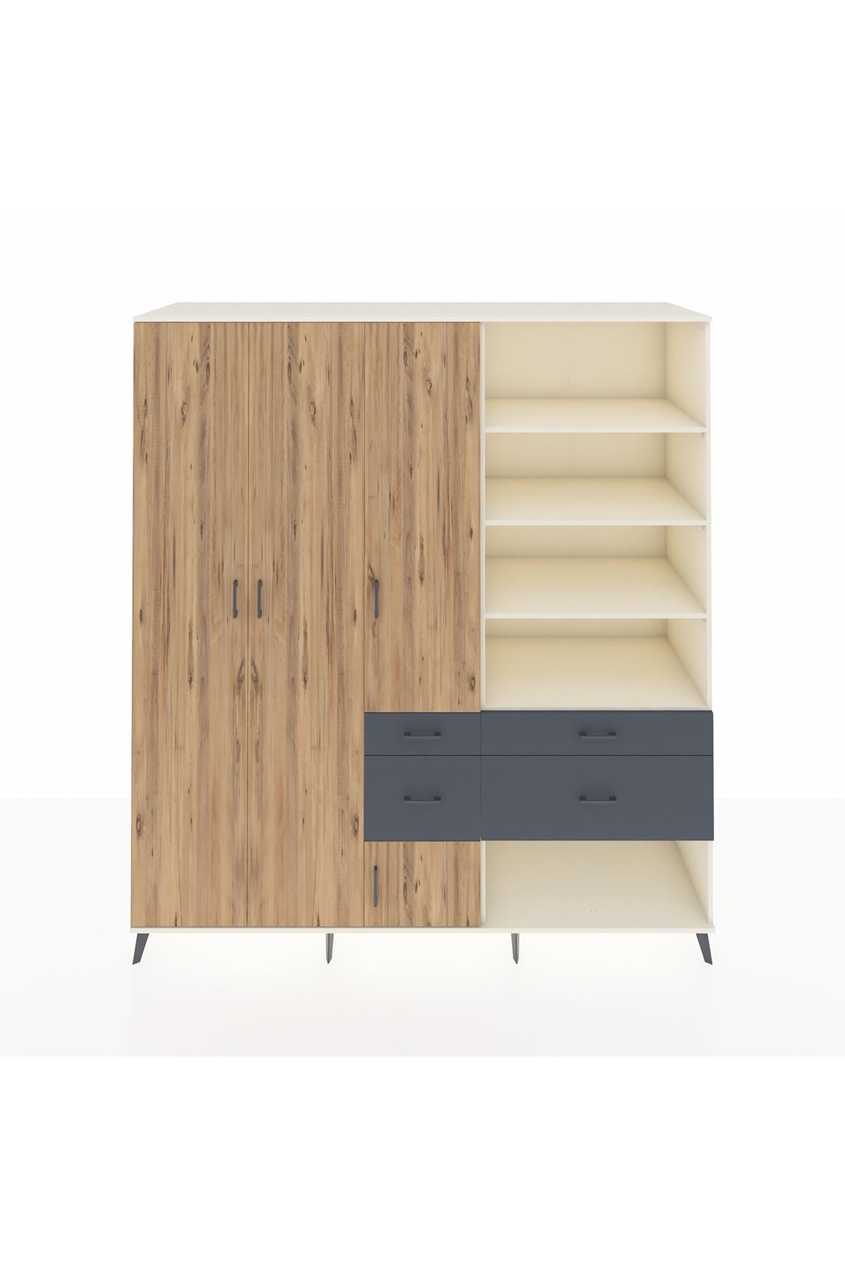 Kronos Dolap 14 Raflı 4 Çekmeceli 4 Kapaklı 220x59x243 Aytaşı-Çam/Antrasit