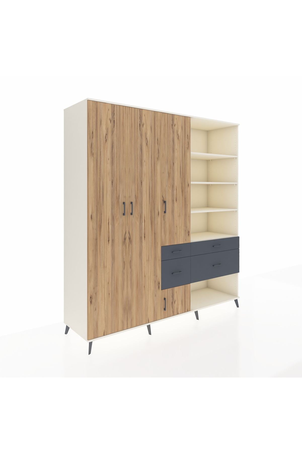 Kronos Dolap 14 Raflı 4 Çekmeceli 4 Kapaklı 220x59x243 Aytaşı-Çam/Antrasit