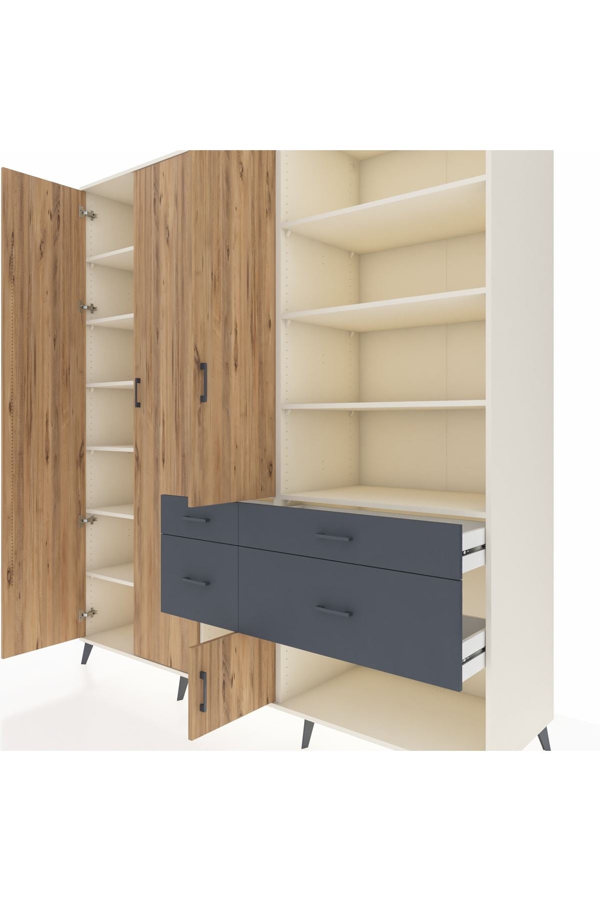 Kronos Dolap 14 Raflı 4 Çekmeceli 4 Kapaklı 220x59x243 Aytaşı-Çam/Antrasit