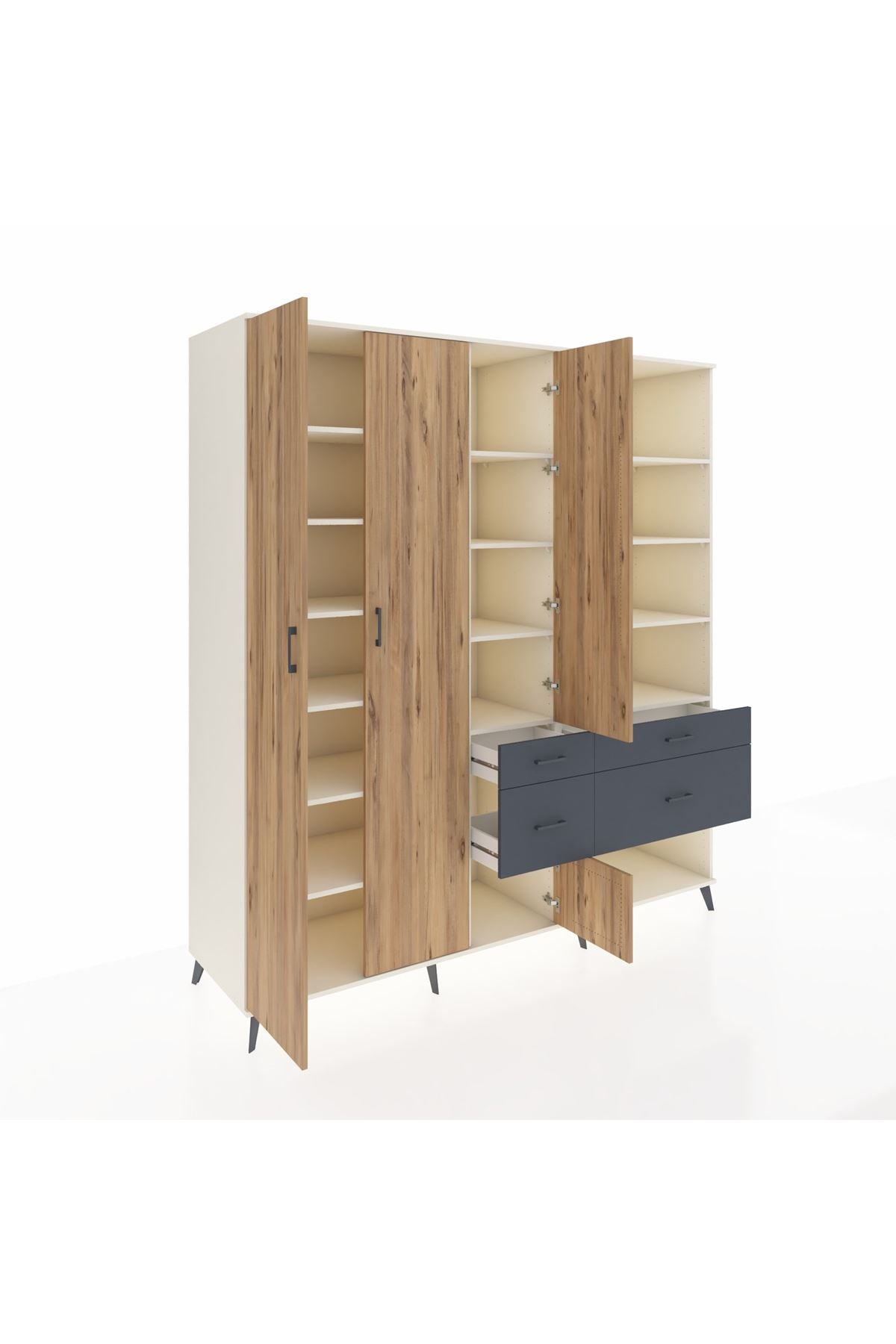 Kronos Dolap 14 Raflı 4 Çekmeceli 4 Kapaklı 220x59x243 Aytaşı-Çam/Antrasit