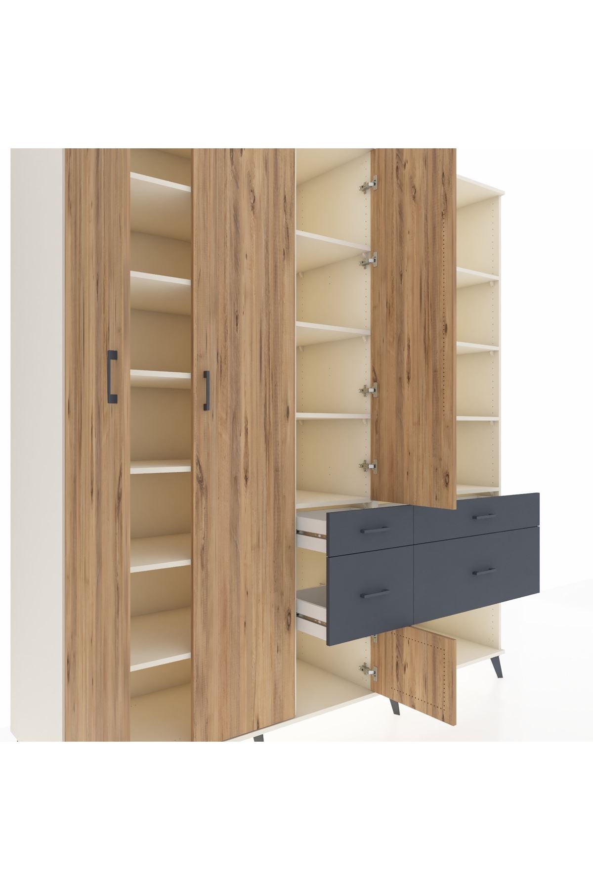 Kronos Dolap 14 Raflı 4 Çekmeceli 4 Kapaklı 220x59x243 Aytaşı-Çam/Antrasit