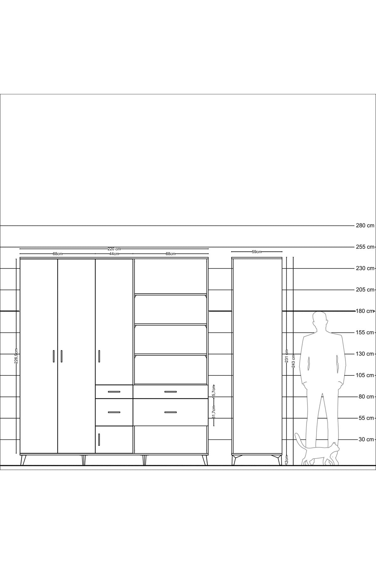Kronos Dolap 14 Raflı 4 Çekmeceli 4 Kapaklı 220x59x243 - S784M068V12C