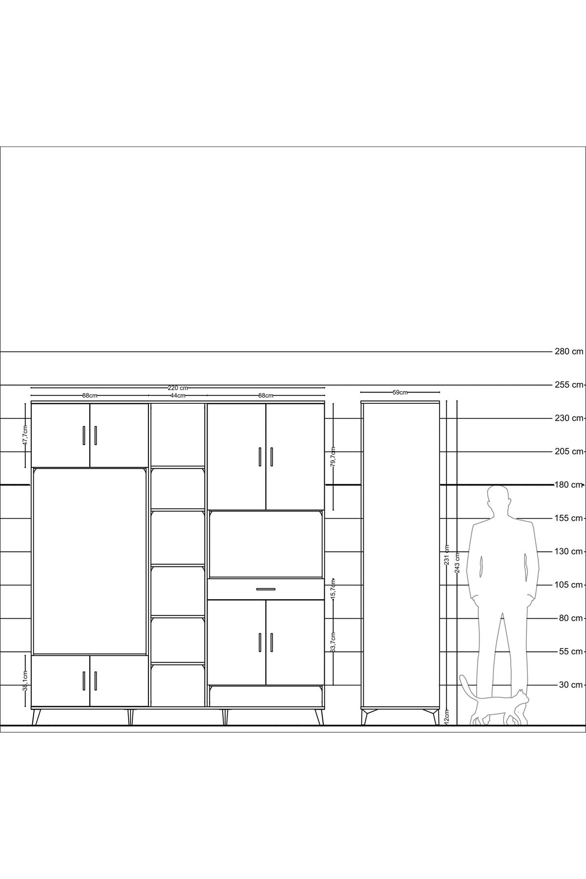 Kronos Dolap 12 Raflı Tek Çekmeceli 8 Kapaklı 220x59x243 - S784M070V04C