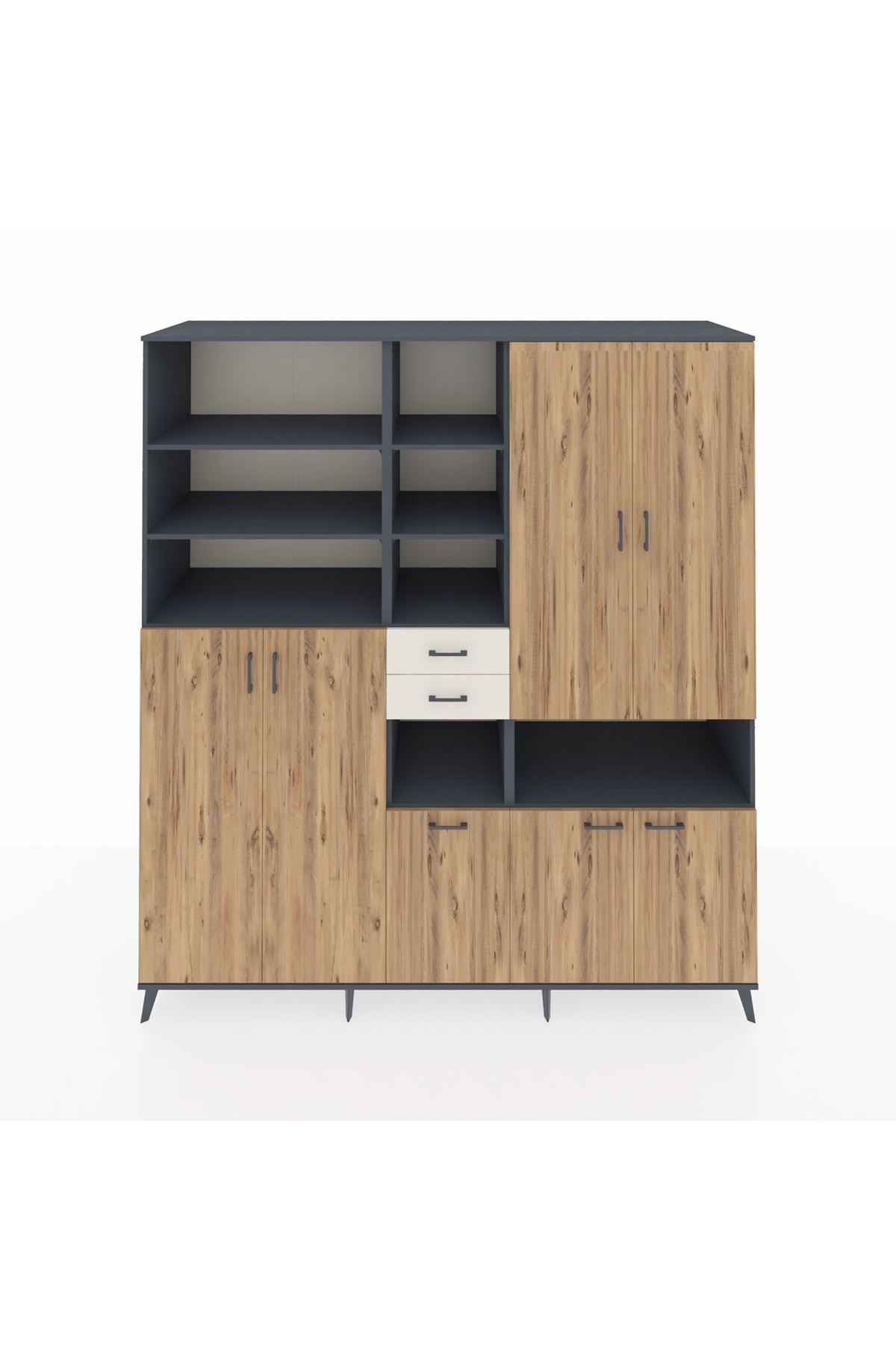 Kronos Dolap 17 Raflı 2 Çekmeceli 7 Kapaklı 220x59x243 Antrasit-Çam/Aytaşı