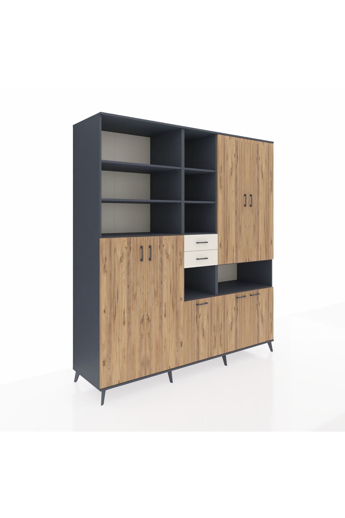 Kronos Dolap 17 Raflı 2 Çekmeceli 7 Kapaklı 220x59x243 Antrasit-Çam/Aytaşı