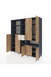 Kronos Dolap 17 Raflı 2 Çekmeceli 7 Kapaklı 220x59x243 Antrasit-Çam/Aytaşı