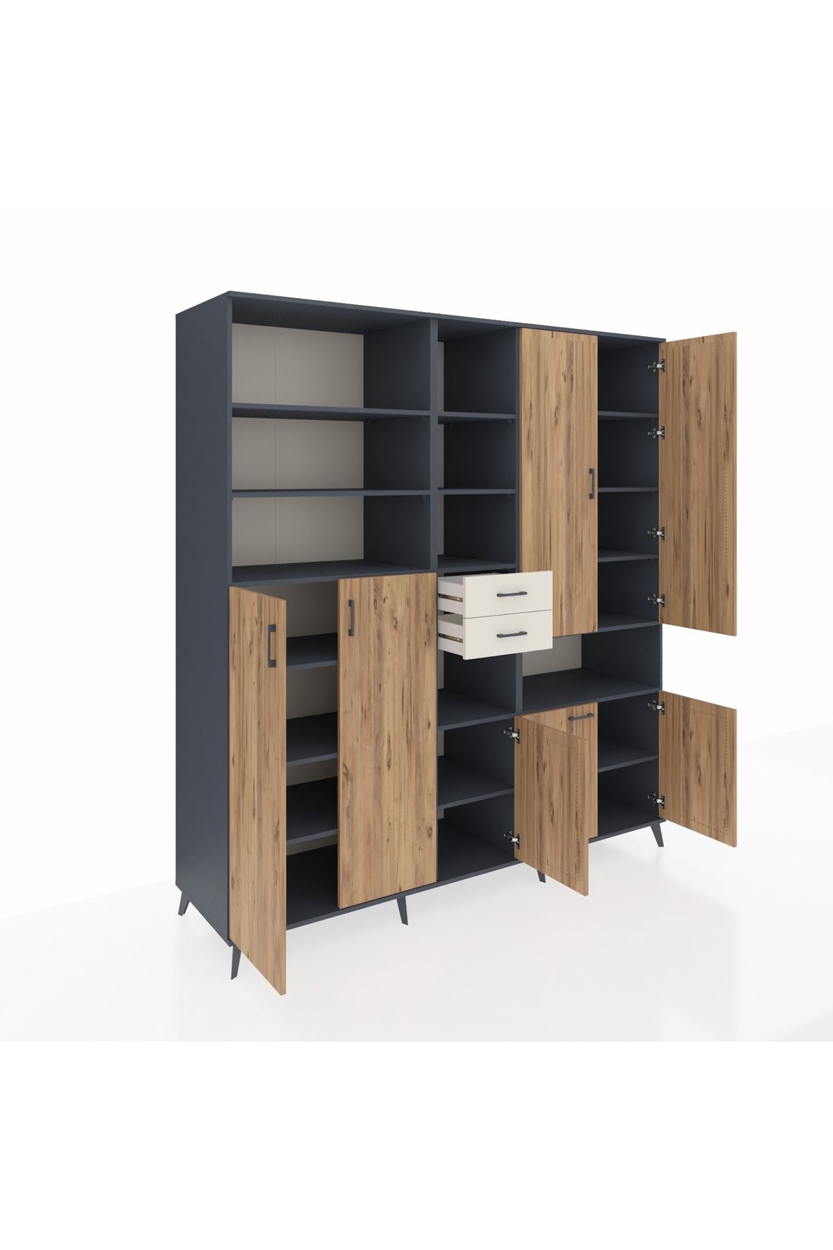 Kronos Dolap 17 Raflı 2 Çekmeceli 7 Kapaklı 220x59x243 Antrasit-Çam/Aytaşı