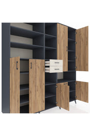 Kronos Dolap 17 Raflı 2 Çekmeceli 7 Kapaklı 220x59x243 Antrasit-Çam/Aytaşı