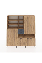 Kronos Dolap 17 Raflı 2 Çekmeceli 7 Kapaklı 220x59x243 Çam-Çam/Antrasit