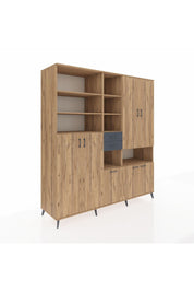 Kronos Dolap 17 Raflı 2 Çekmeceli 7 Kapaklı 220x59x243 Çam-Çam/Antrasit