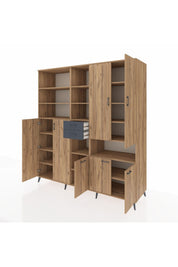 Kronos Dolap 17 Raflı 2 Çekmeceli 7 Kapaklı 220x59x243 Çam-Çam/Antrasit