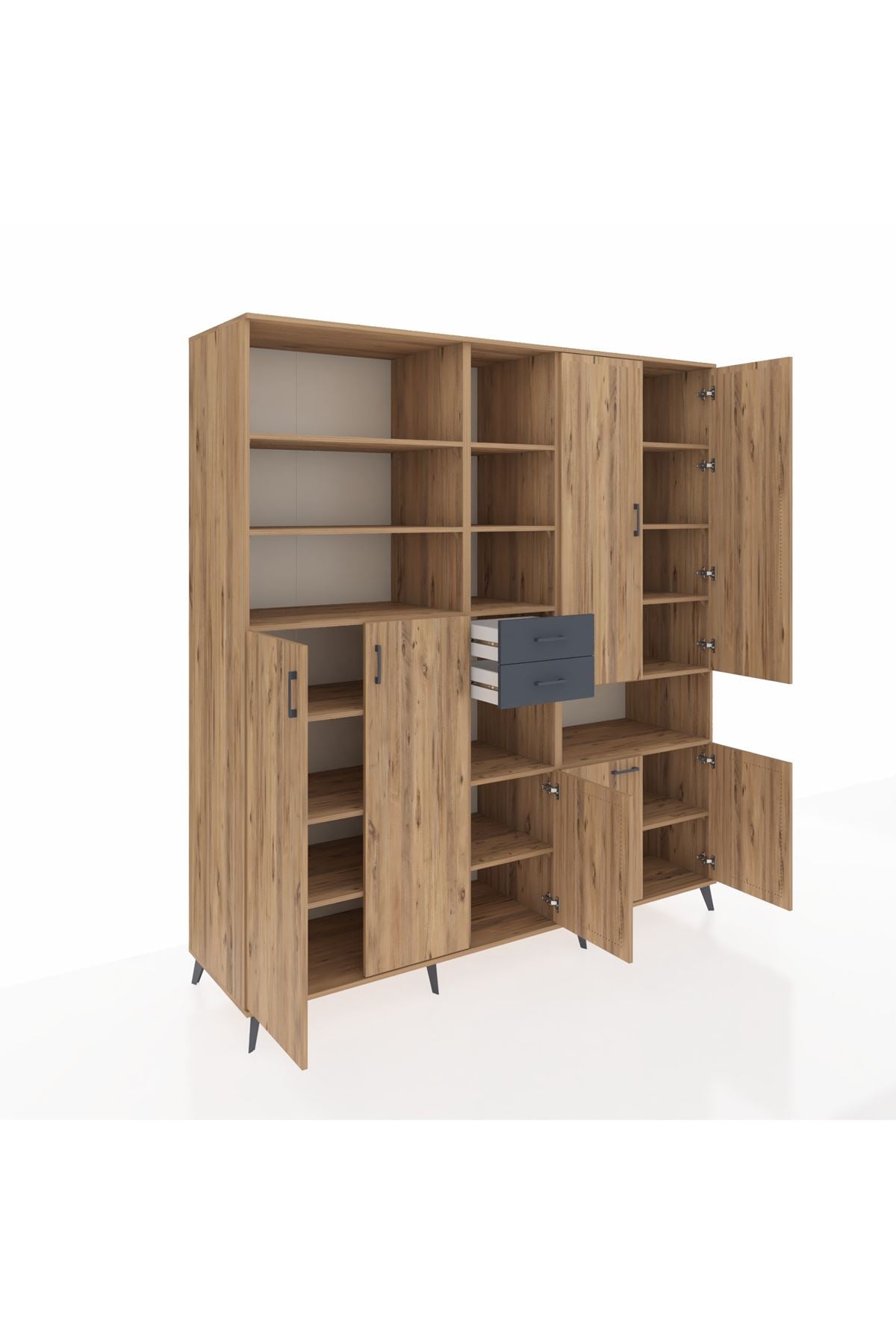 Kronos Dolap 17 Raflı 2 Çekmeceli 7 Kapaklı 220x59x243 Çam-Çam/Antrasit