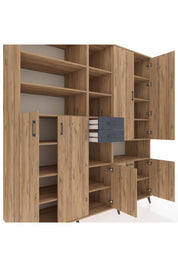 Kronos Dolap 17 Raflı 2 Çekmeceli 7 Kapaklı 220x59x243 Çam-Çam/Antrasit