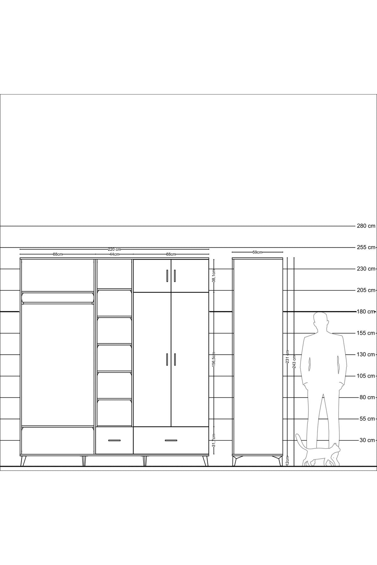 Kronos Dolap 12 Raflı 2 Çekmeceli 2 Askılı 220x59x243 - S784M072V04C