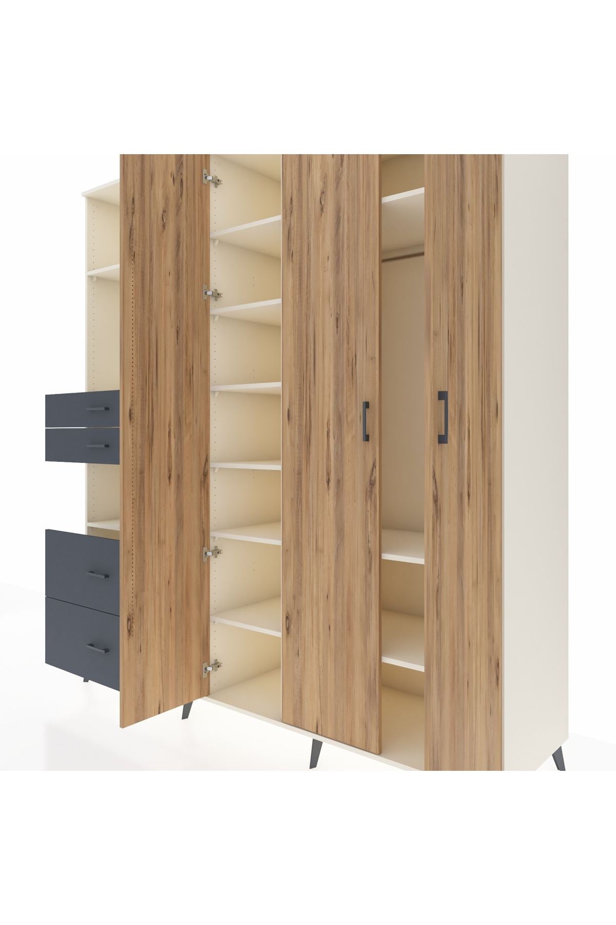 Kronos Dolap 12 Raflı 4 Çekmeceli Tek Askılı 220x59x243 - S784M073V02C