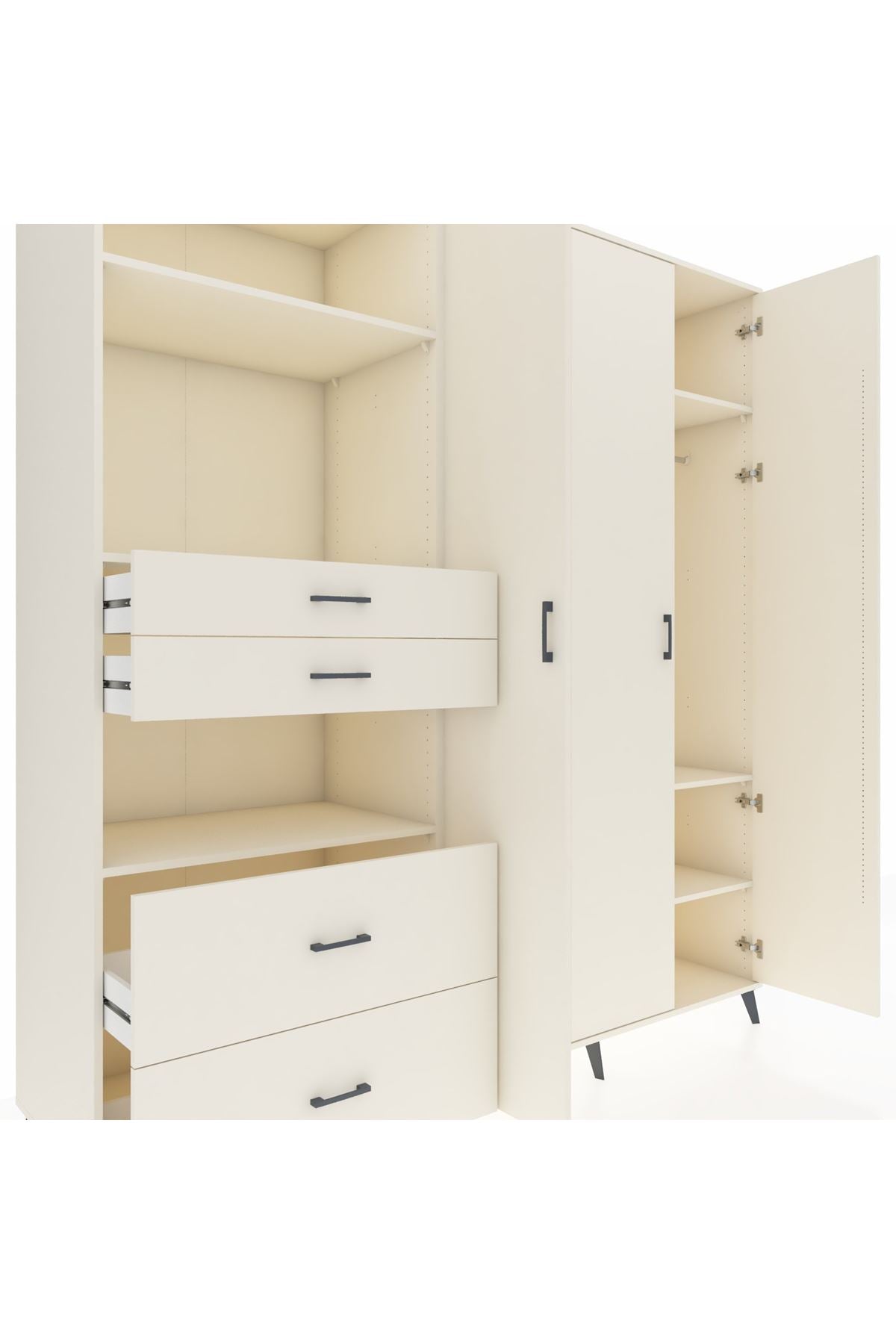 Kronos Dolap 12 Raflı 4 Çekmeceli Tek Askılı 220x59x243 - S784M073V04C