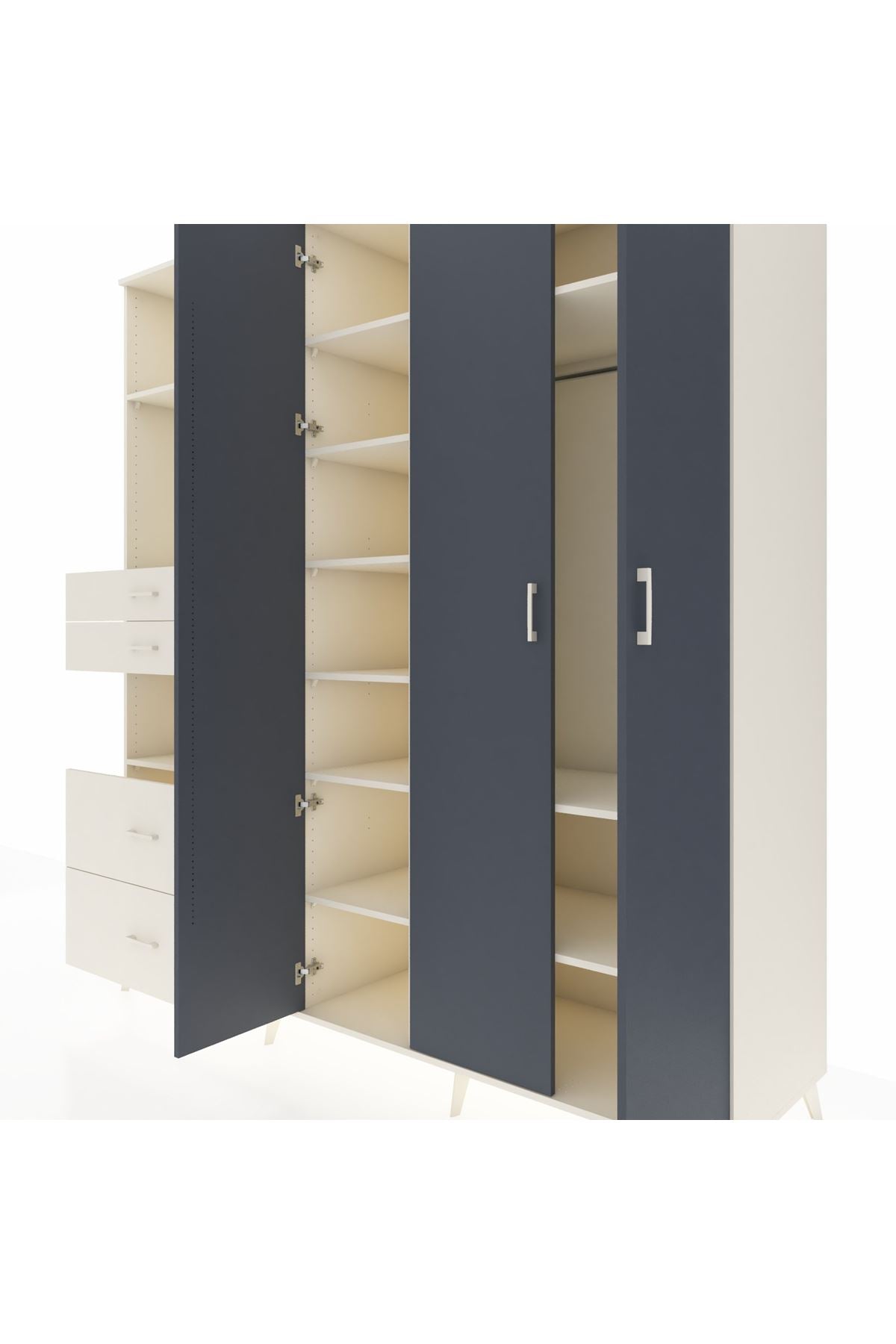 Kronos Dolap 12 Raflı 4 Çekmeceli Tek Askılı 220x59x243 - S784M073V07C