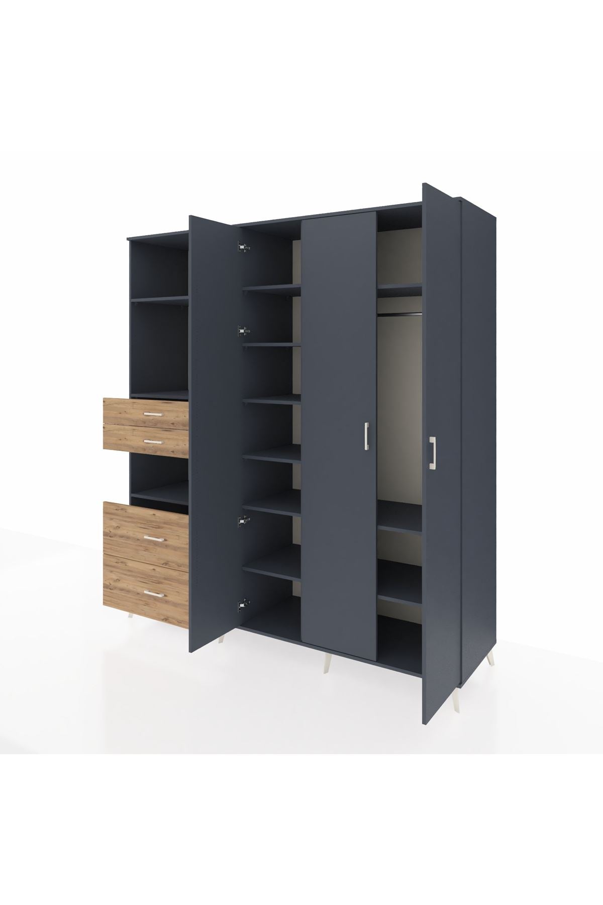 Kronos Dolap 12 Raflı 4 Çekmeceli Tek Askılı 220x59x243 - S784M073V18C