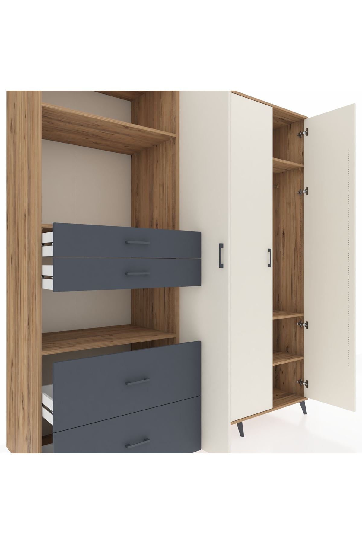 Kronos Dolap 12 Raflı 4 Çekmeceli Tek Askılı 220x59x243 - S784M073V23C
