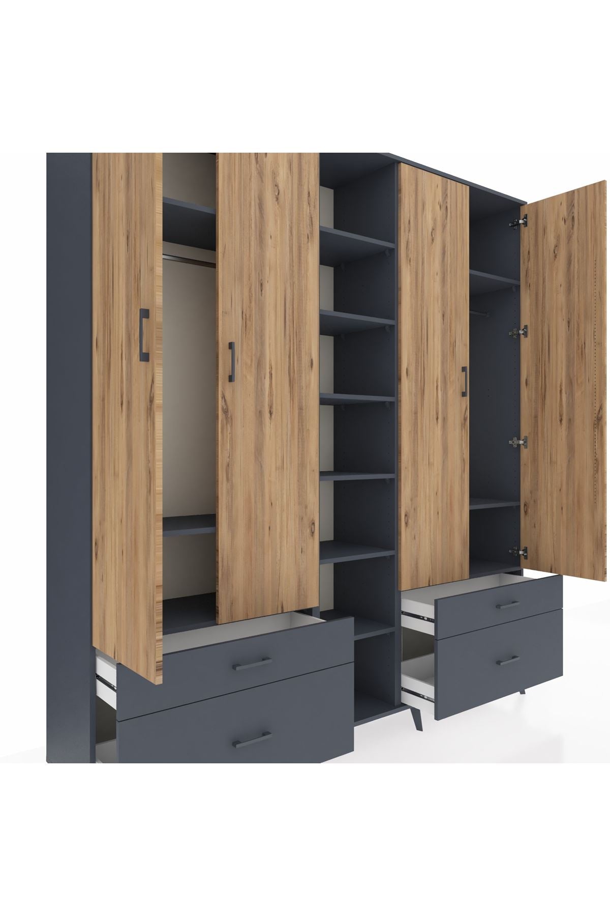 Hyperion Dolap 12 Raflı 4 Çekmeceli 2 Askılı 220x44x243 - S553M001V11B